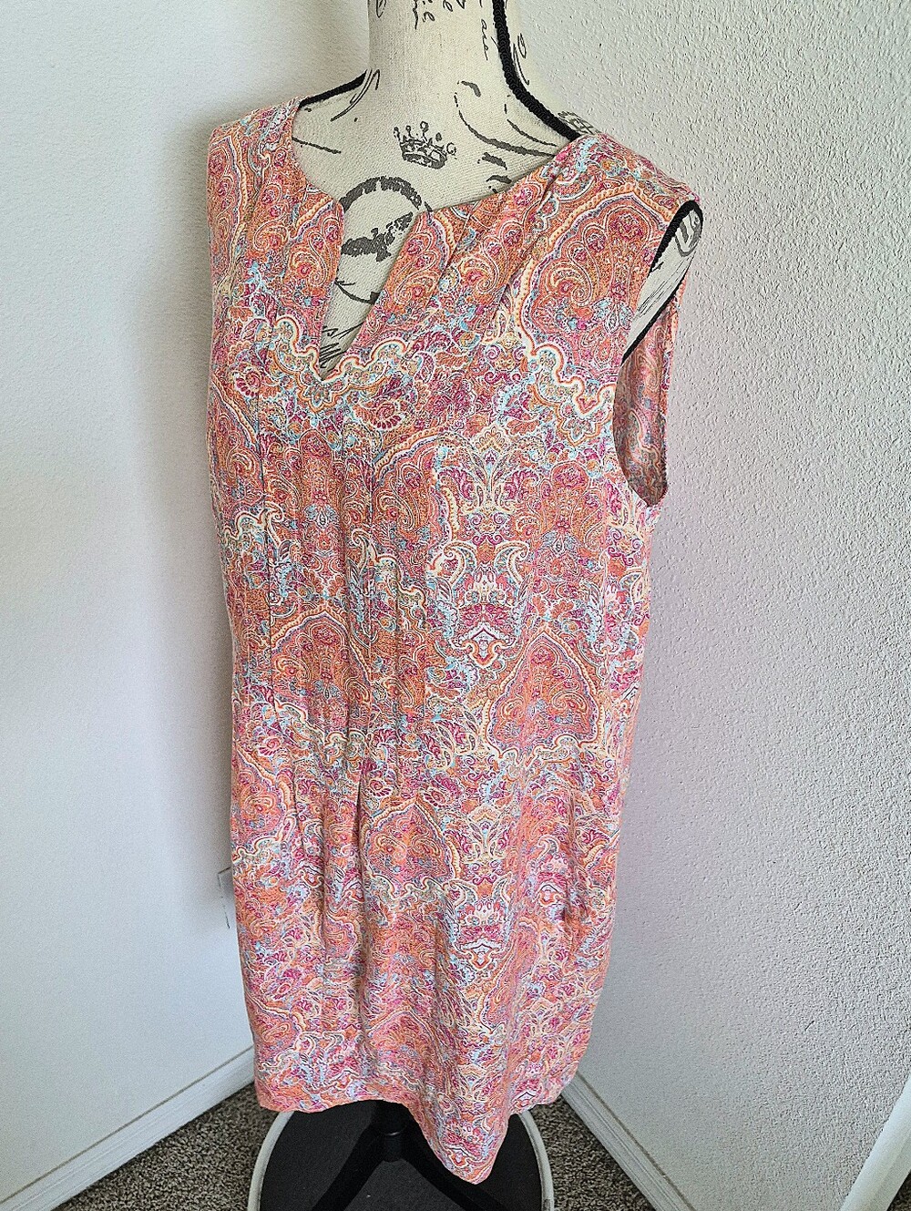 J. Jill Love Linen Paisley Floral Midi Dress L Sleeveless pockets coastal beach - Picture 8 of 13